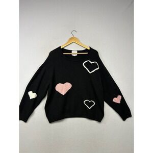 Coquette Soft Girl No Comment Plus Womens 2X Black Heart Print Pullover Sweater